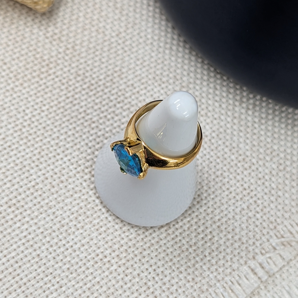 Vintage 925 Sterling Silver Gold Vermeil Statement Ring Faceted Blue Stone Sz 6 - Picture 11 of 16